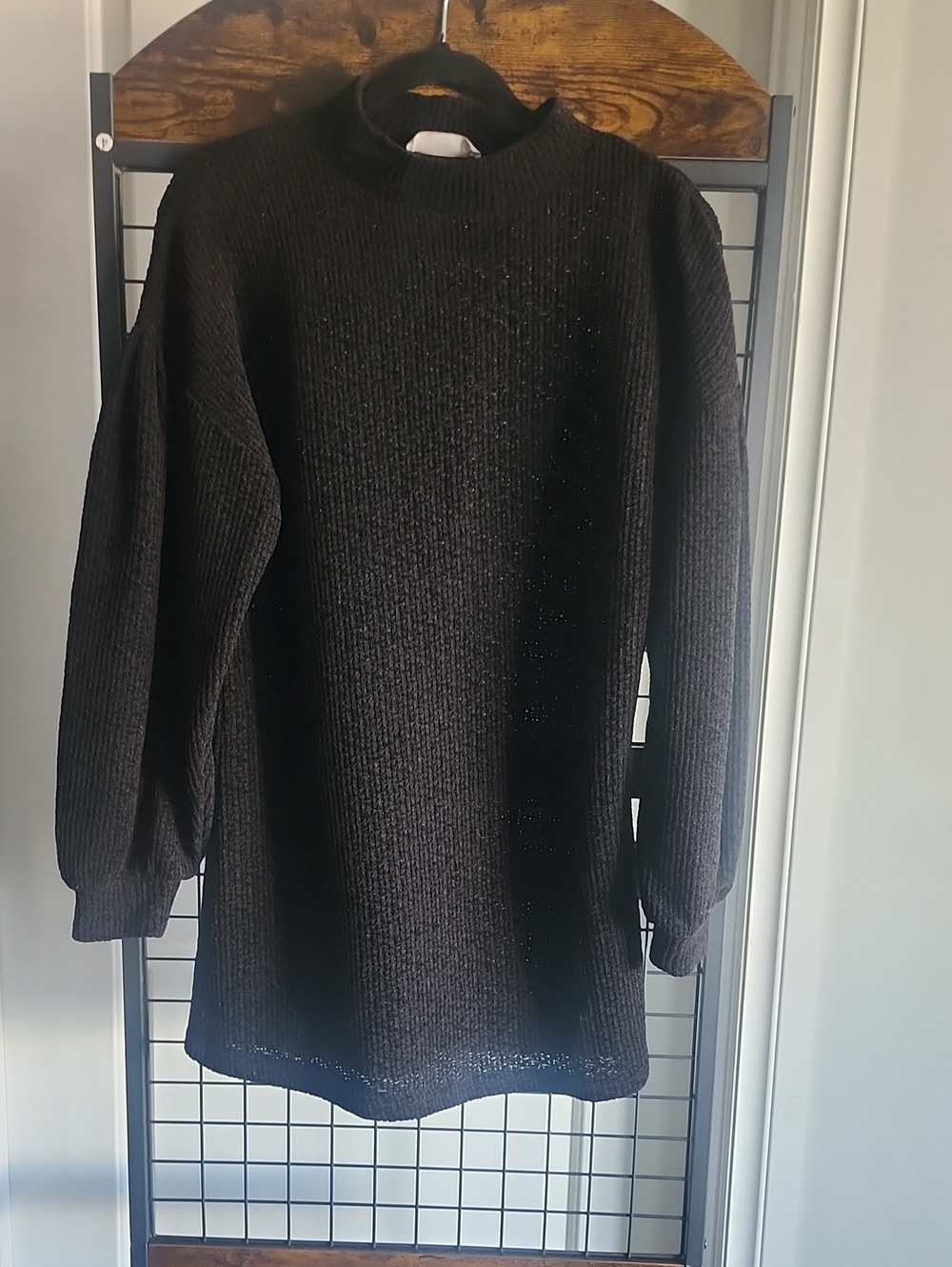 Black Knit Mini Dress with Long Sleeves - Women's Sweater Dress